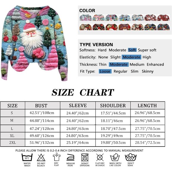 Yinbwol Women Blue Long Sleeve Oversize Round Neck Pullover Christmas Sweatshirt - Picture 5 of 7